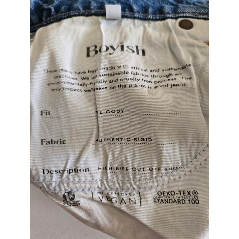 Boyish The Cody High-Rise Cut Off Distressed Denim Shorts Top Five Wash Size 28 - Picture 6 of 13